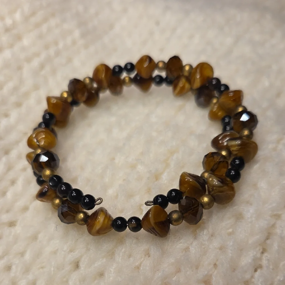 Unique Brown Tiger Eye Beaded Stretch Bracelet - Picture 2 of 3